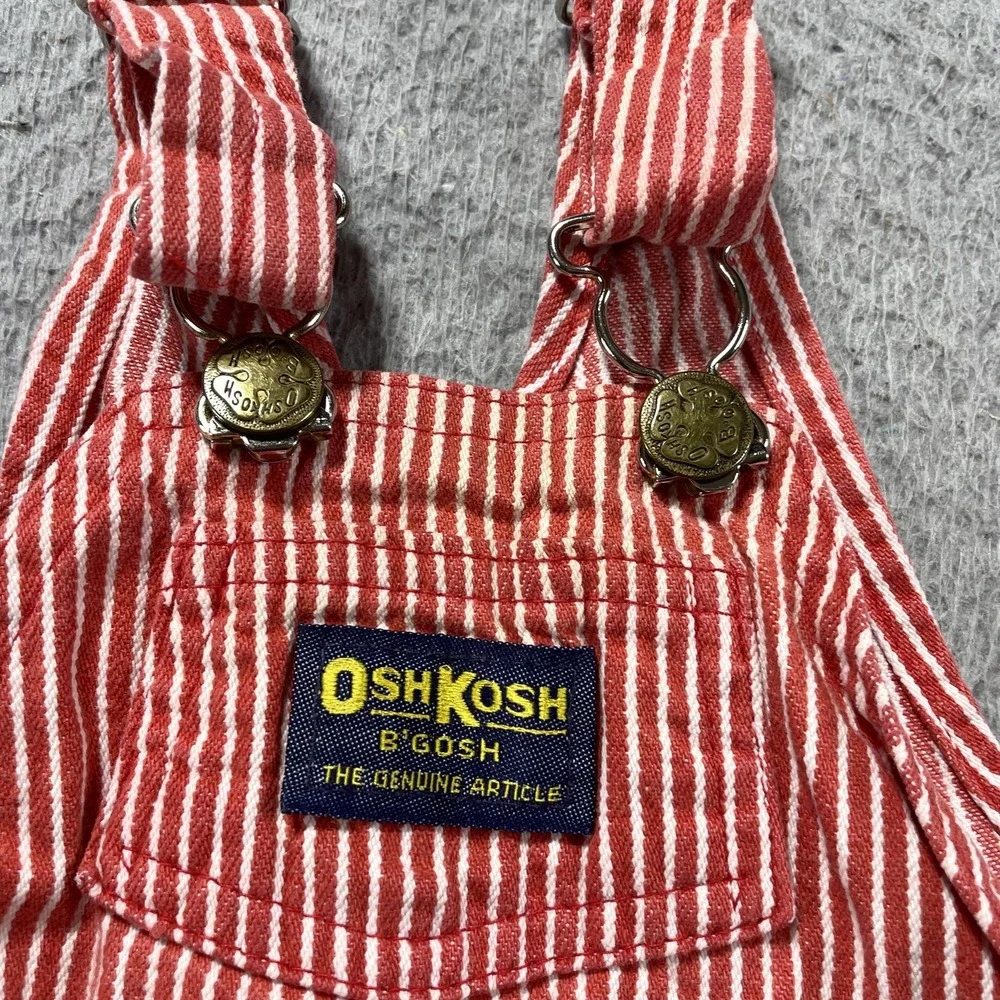 VTG 80s OshKosh B'gosh Vestbak Overalls Infant Boys 6-9M Red Stripe Denim USA